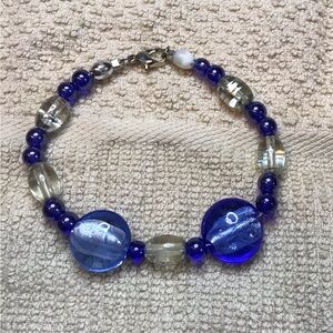Blue Glass Bead Bracelet - Handmade by Eveyln